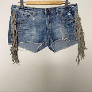 Bongo Juniors Distressed Fringe Boho Festival Denim Cutoff Shorts Size 11